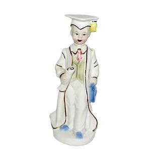 Vintage Porcelain Graduate Figurine Hand-Painted Details 8" Tall Ks Collectible